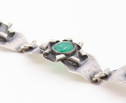 EUROPEAN 925 Silver  Vintage Green Carnelian Modernist Chain Bracelet  BT8068