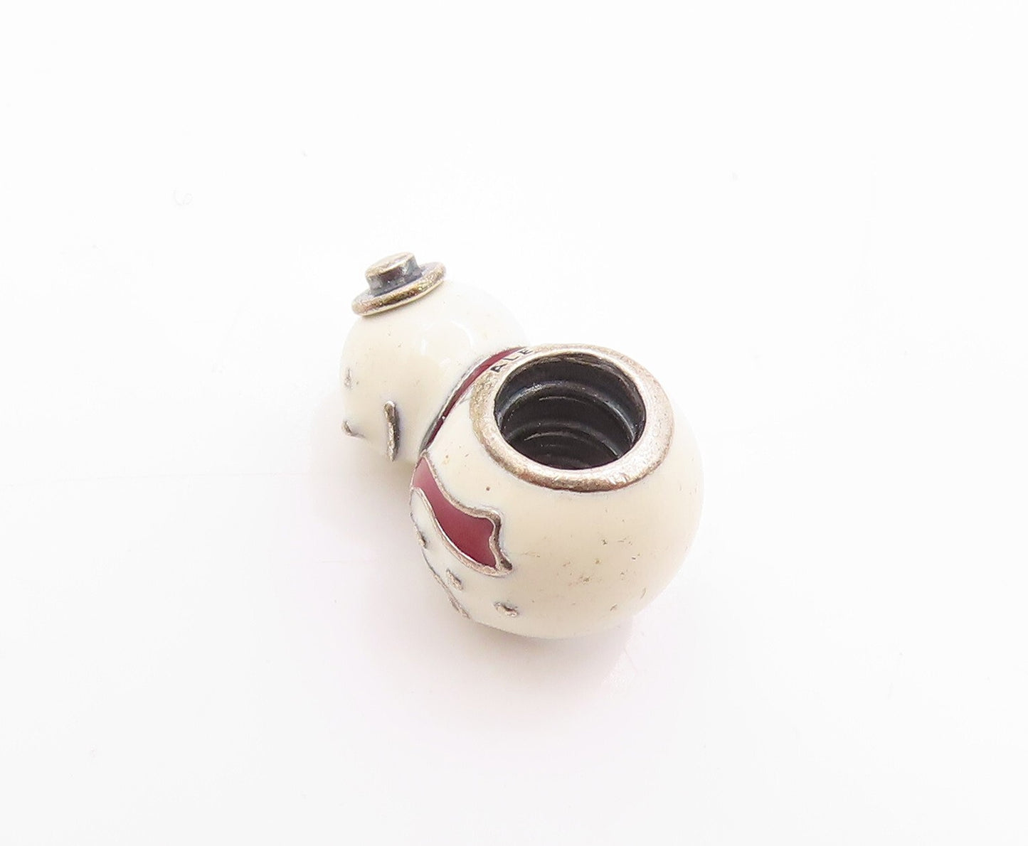 925 Sterling Silver Vintage Pendant PANDORA Enameled Snowman Charm  PT23949