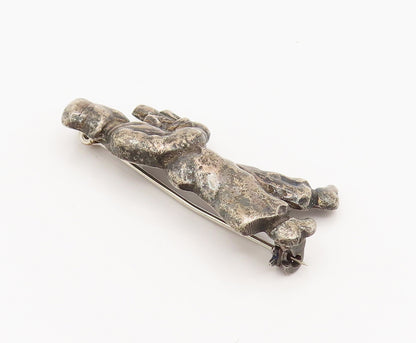 925 Sterling Silver  Vintage Antique Man Holding Flower Pot Brooch Pin BP10101