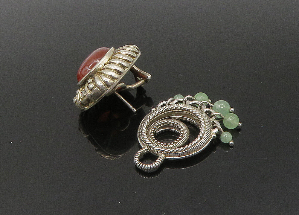 JUDITH RIPKA 925 Silver   Vintage Jade & Carnelian Lot Single Earrings EG11325