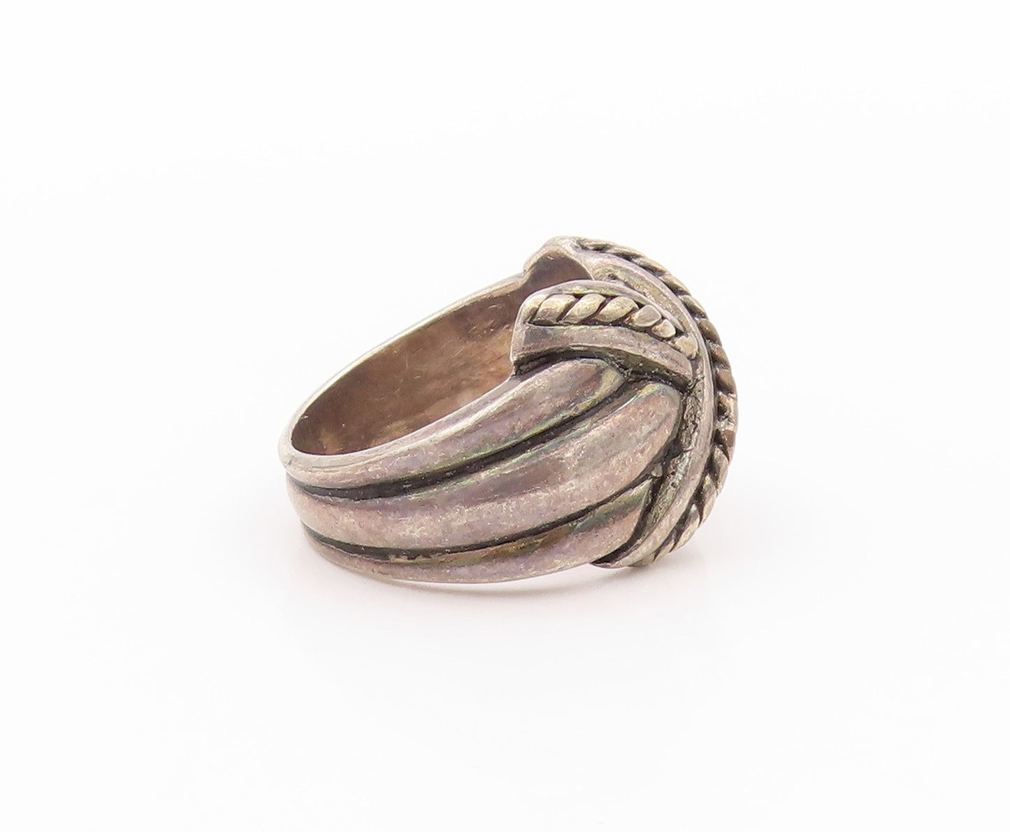 925 Sterling Silver Vintage Ring Dark Tone Roped Cross Carved  Sz 8  RG32652