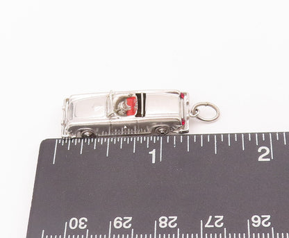 925 Sterling Silver Vintage Pendant Carved Car  Movable Wheels (OPENS)  PT22823