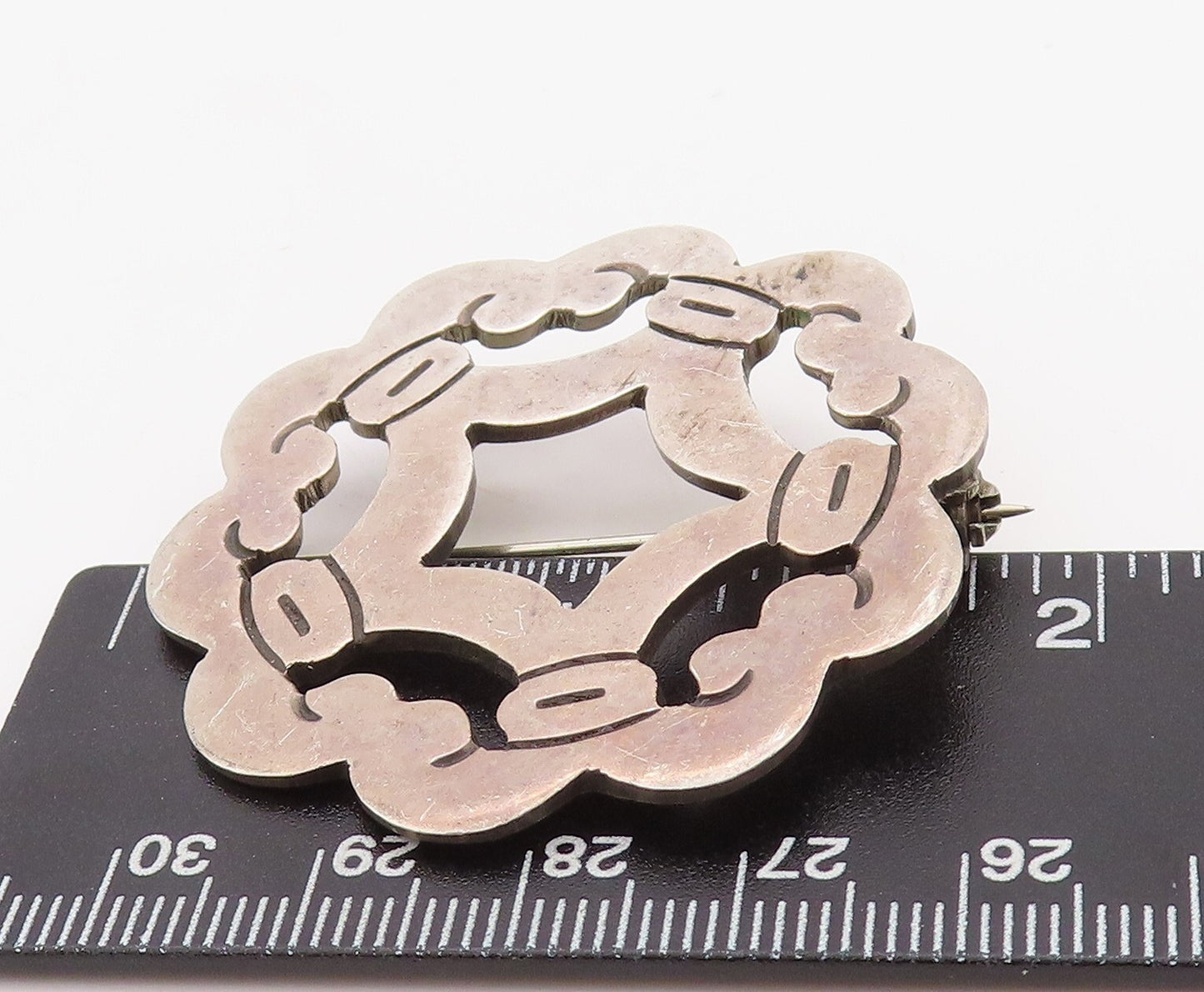 925 Sterling Silver Vintage Brooch Pin MEXICO Solid Floral Design Cutout BP11213