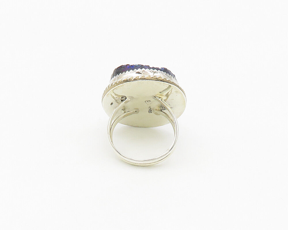 CYNTHIA BEGAY NAVAJO 925 Sterling Silver Druzy Stone Cocktail Ring Sz 9  RG17856