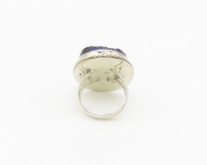 CYNTHIA BEGAY NAVAJO 925 Sterling Silver Druzy Stone Cocktail Ring Sz 9  RG17856