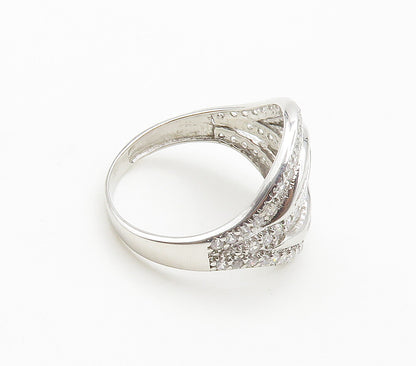 925 Sterling Silver  Shiny White Topaz Cutout Design Band Ring Sz 7  RG15509