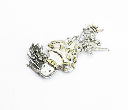 925 Sterling Silver  Vintage Antique 2 Tone Dangling Charms Brooch Pin  BP2262