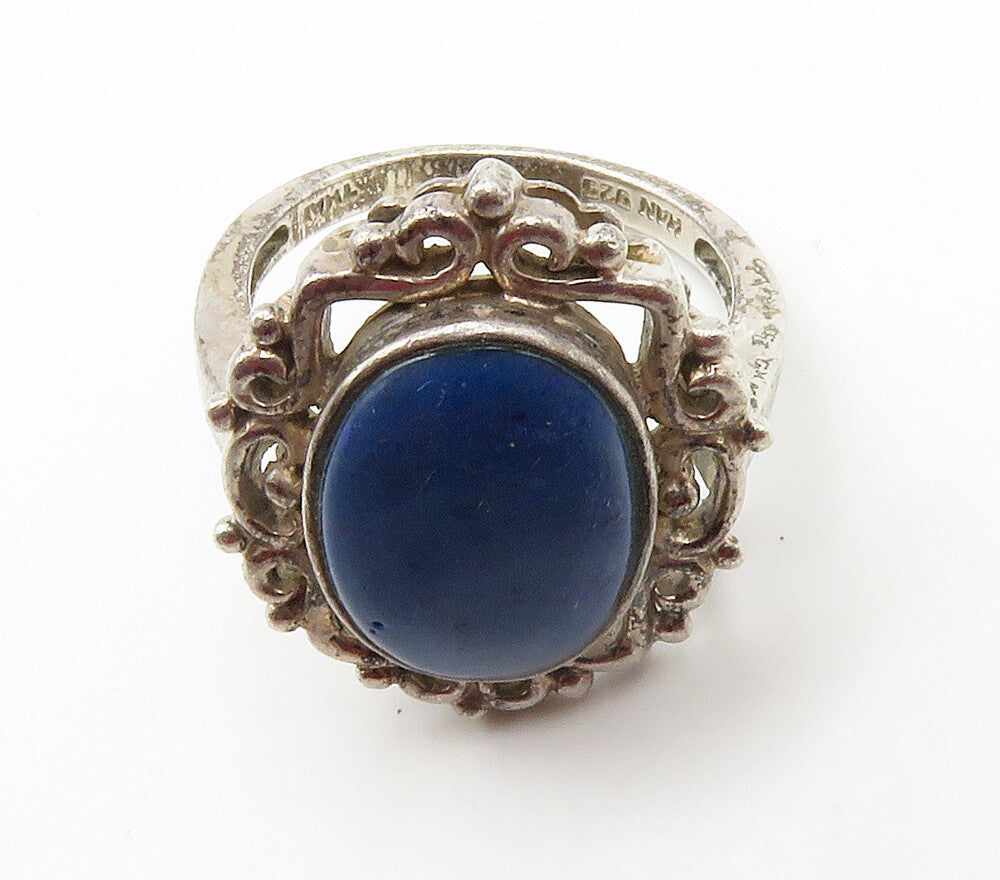 925 Sterling Silver  Vintage Lapis Lazuli Swirl Cocktail Ring Sz 7  RG15354