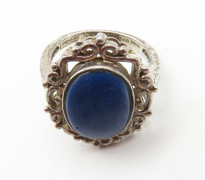 925 Sterling Silver  Vintage Lapis Lazuli Swirl Cocktail Ring Sz 7  RG15354