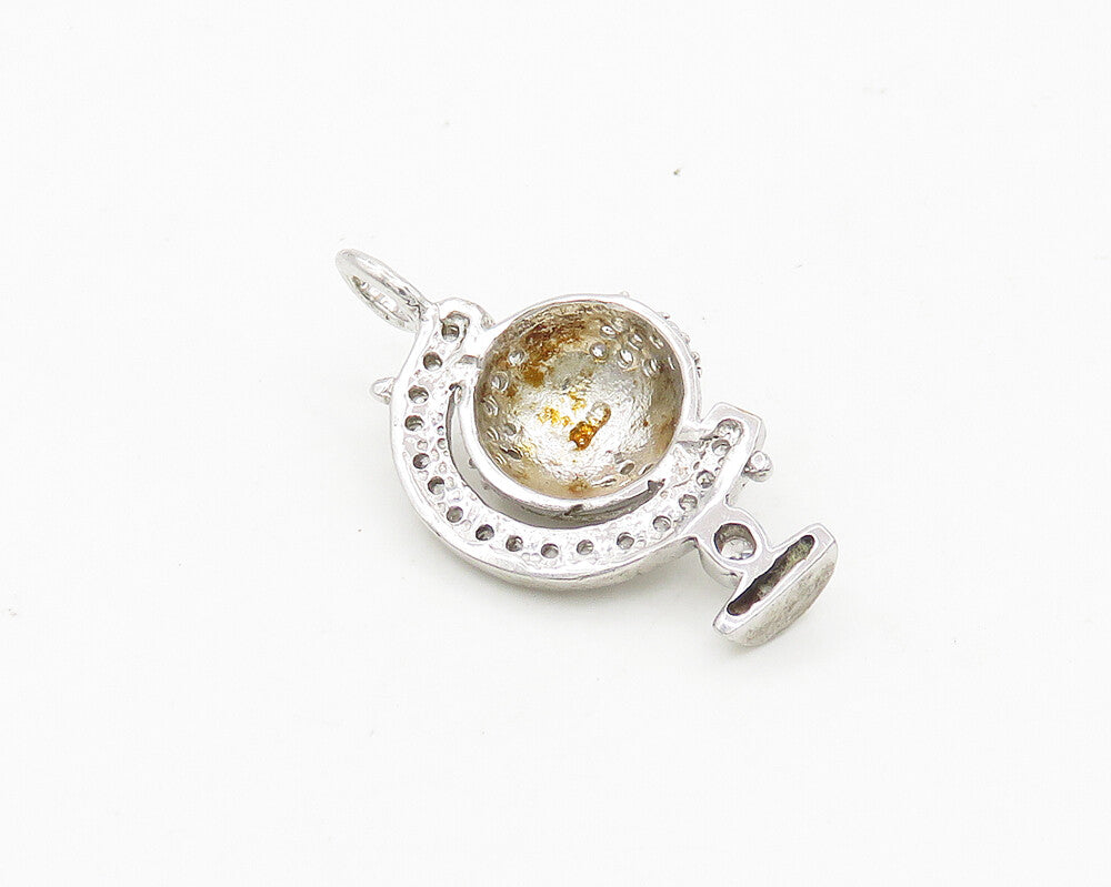 925 Sterling Silver  Vintage Cubic Zirconia Petite Globe Pendant  PT14619