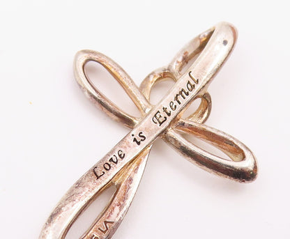 925 Silver  Vintage Twisted Religious Cross & Engraved Message Pendant PT20974
