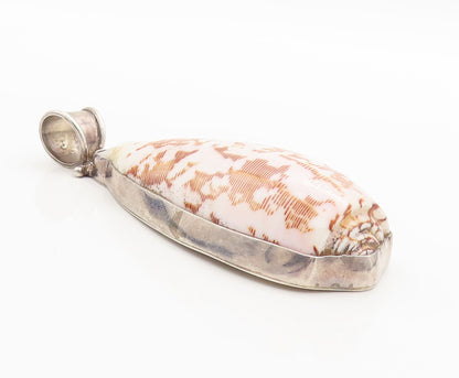 925 Sterling Silver Vintage Pendant Large Heavy Brown White Sea Shell  PT23198