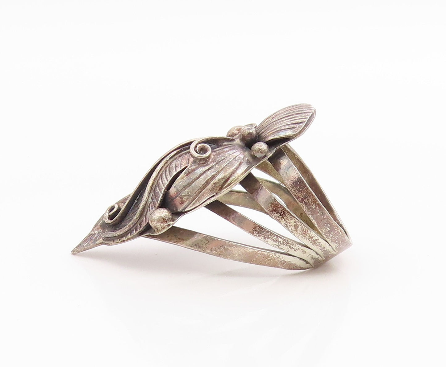925 Sterling Silver Vintage Ring NAVAJO Flower & Feather Band  Sz 8.5  RG36123