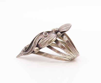 925 Sterling Silver Vintage Ring NAVAJO Flower & Feather Band  Sz 8.5  RG36123