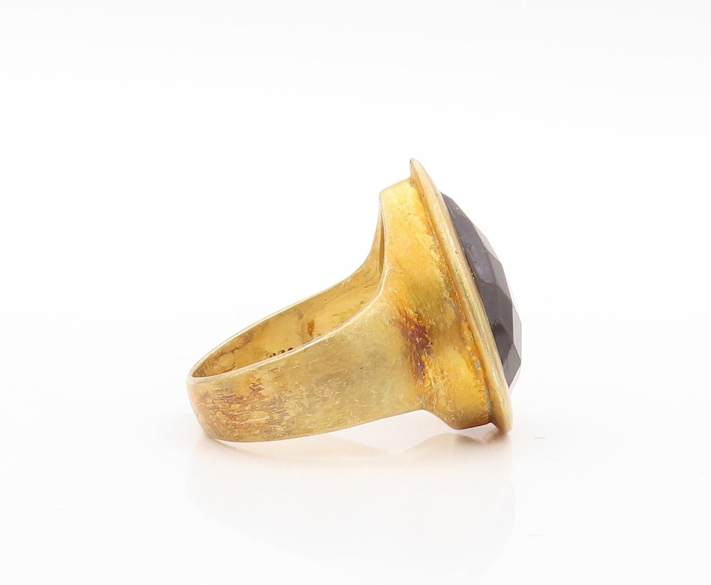925 Sterling Silver Vintage Ring Gold Plated Drop Smoky Quartz  Sz 8  RG30580