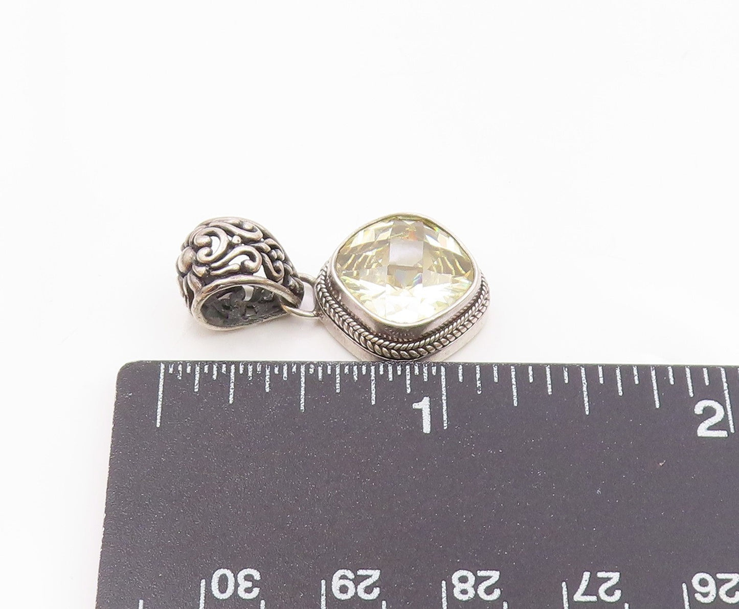 SARDA 925 Silver  Vintage Faceted Cubic Zirconia Floral Bail Pendant  PT19497