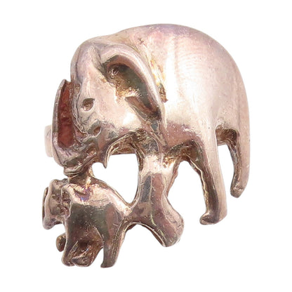 925 Sterling Silver Vintage Ring Mother & Baby Elephant Cut Out  Sz 6  RG33895