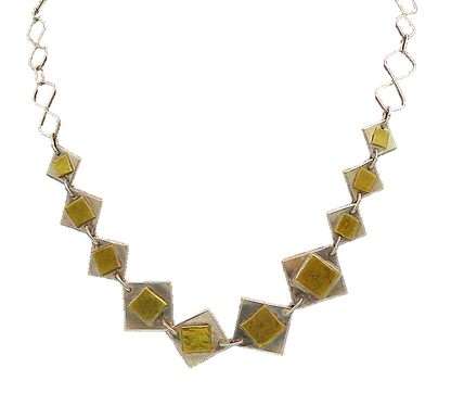 925 Sterling Silver  Vintage Two Tone Square Link Chain Necklace  NE3746