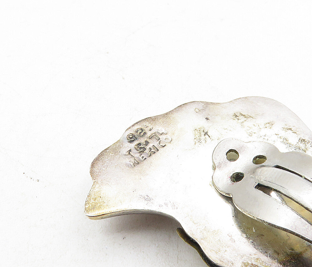 MEXICO 925 Silver  Vintage Two Tone Modernist Non Pierce Earrings  EG4789