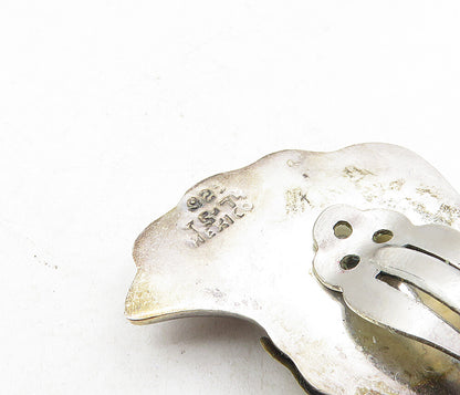 MEXICO 925 Silver  Vintage Two Tone Modernist Non Pierce Earrings  EG4789