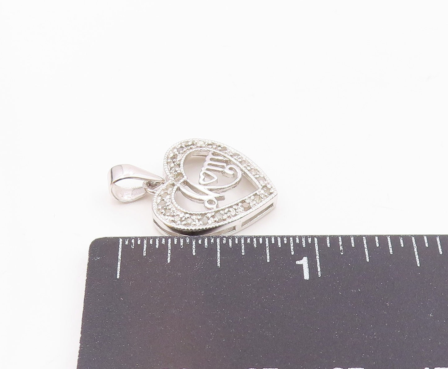 925 Silver  Vintage Open Genuine Diamonds Love Heart MOM Pendant  PT21098