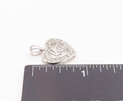 925 Silver  Vintage Open Genuine Diamonds Love Heart MOM Pendant  PT21098