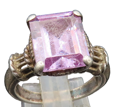 925 Sterling Silver  Vintage Square Gemstone Wrapped Rope Ring Sz 8  RG24590
