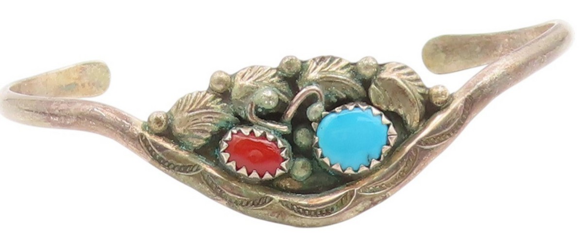 925 Sterling Silver Vintage Bracelet RONALD TOM NAVAJO Turquoise Cuff  BT11999