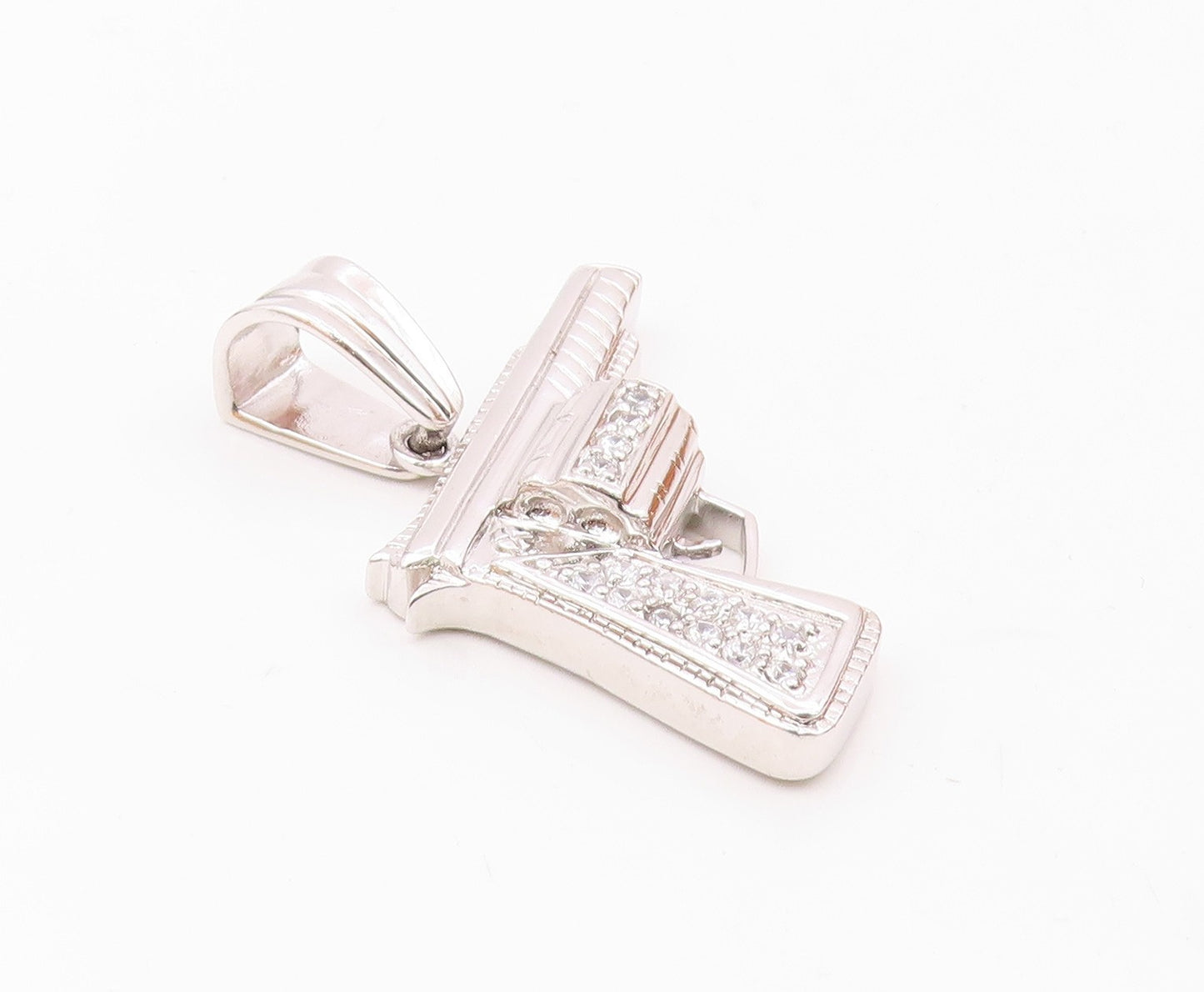 925 Sterling Silver  Sparkling Cubic Zirconia Hand Gun Motif Pendant  PT7461