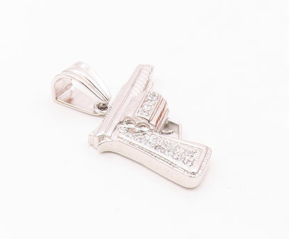 925 Sterling Silver  Sparkling Cubic Zirconia Hand Gun Motif Pendant  PT7461