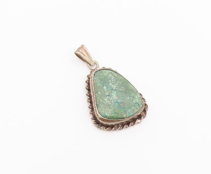 925 Sterling Silver Vintage Pendant Cabochon Turquoise Twisted Rope Edge PT26476