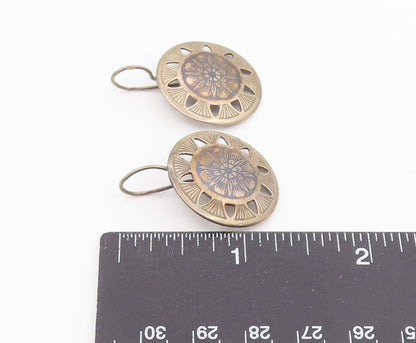 925 Sterling Silver Vintage Earrings Bold Etched Floral Mandala Cutout  EG14481
