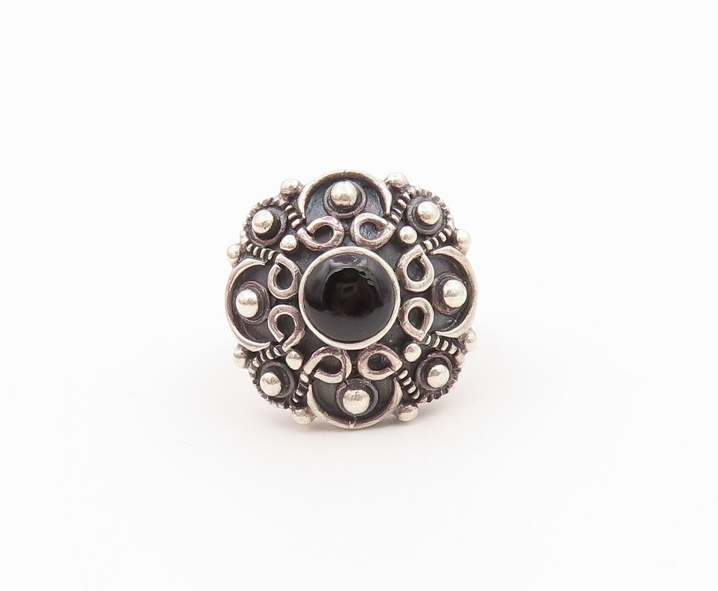 925 Sterling Silver Vintage Ring Black Onyx Bohemian Style Band  Sz 7  RG36625