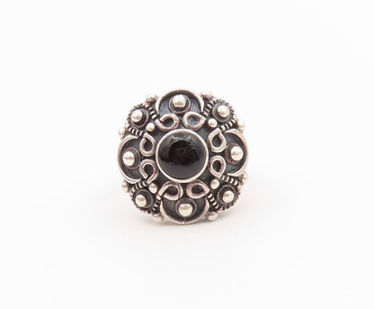 925 Sterling Silver Vintage Ring Black Onyx Bohemian Style Band  Sz 7  RG36625