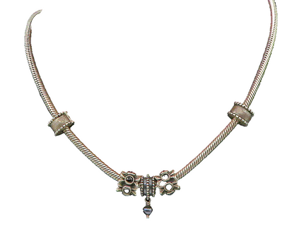 PANDORA 925 Silver   Vintage Black Onyx & Petite Pearl Chain Necklace  NE3698