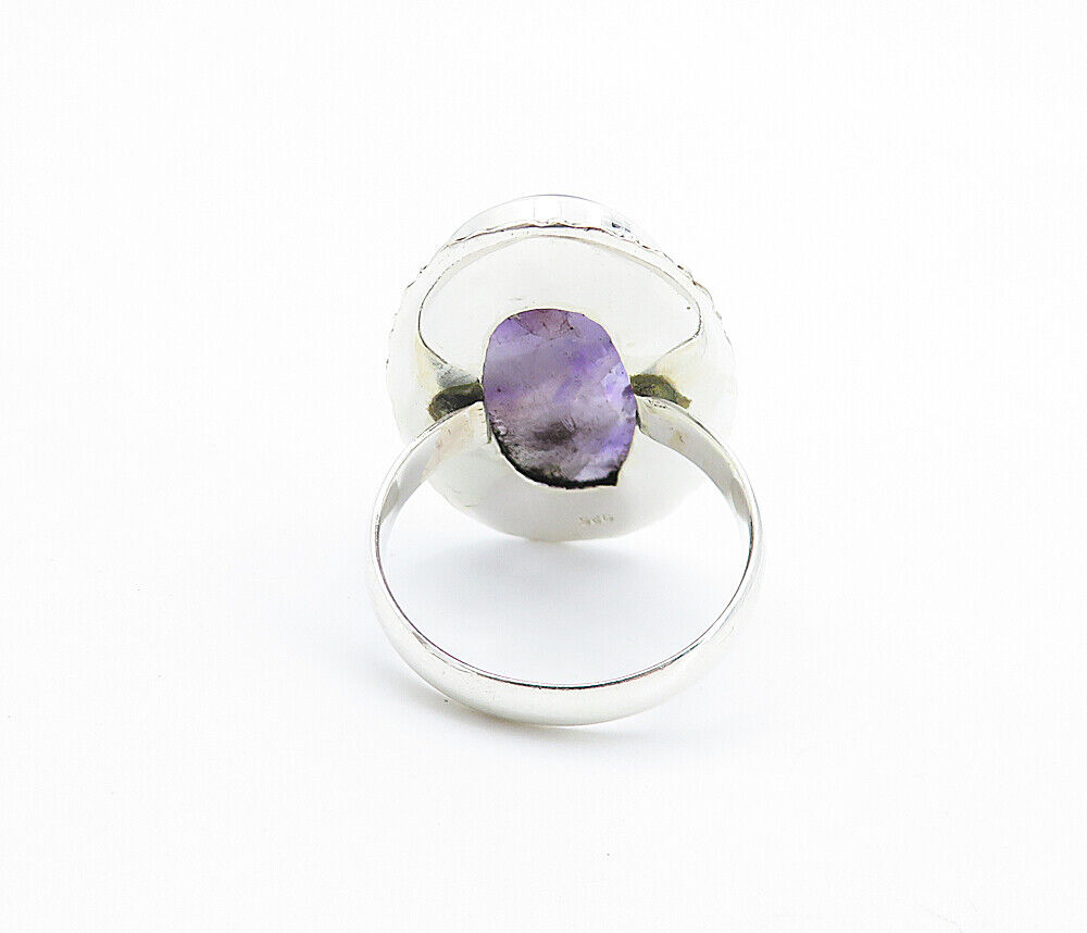 925 Sterling Silver  Cabochon Banded Amethyst Oval Cocktail Ring Sz 9  RG7747