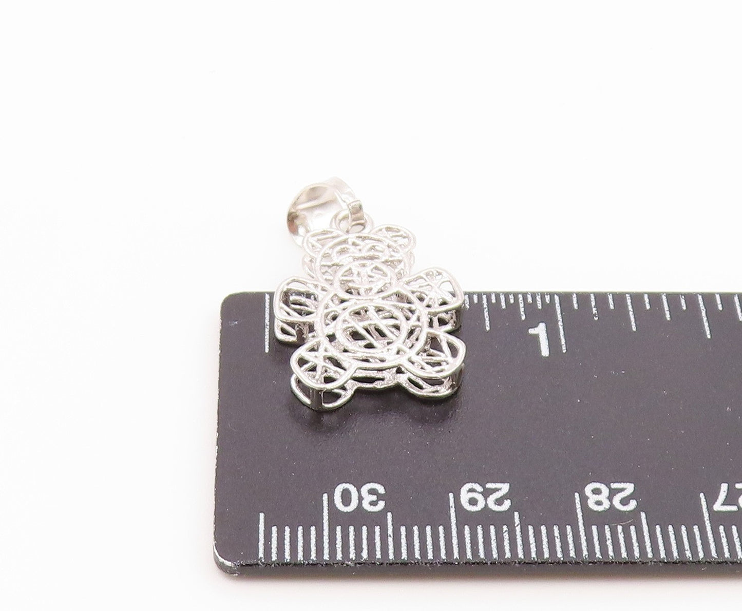 925 Sterling Silver  Etching Detail Wired Teddy Bear Drop Pendant  PT1394