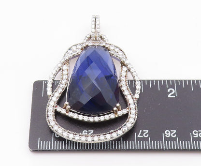 925 Sterling Silver  Shiny Faceted Tanzanite & Cubic Zirconia Pendant  PT13605