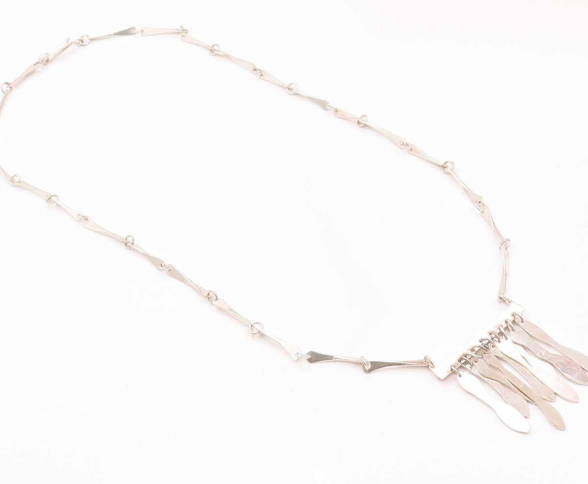 925 Sterling Silver Vintage Necklace Solid Trible Chips Link & Dangles  NE4274