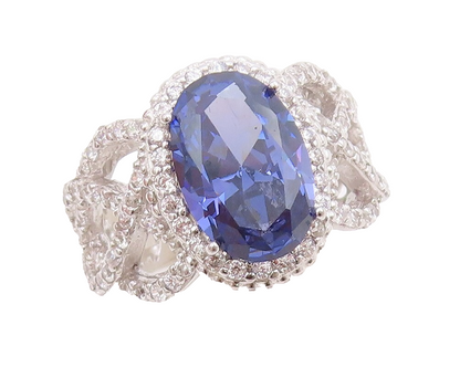 925 Sterling Silver Vintage Ring Designer Cutout Sapphire & CZ  Sz 7.5  RG30522