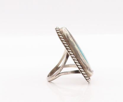 925 Sterling Silver Vintage Ring NAVAJO Rope Carved Turquoise  Sz 11  RG28435