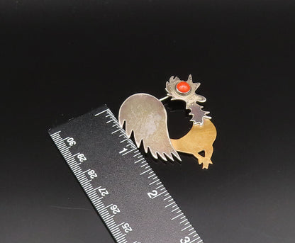 925 Sterling Silver Vintage Two Tone Bird With Carnelian Eye Brooch Pin BP9586