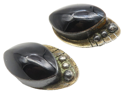 MEXICO 925 Sterling Silver  Vintage Black Onyx Non Pierce Earrings  EG5641