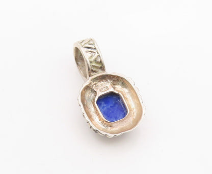 925 Sterling Silver  Vintage Lapis Lazuli Border Pattern Pendant  PT15830