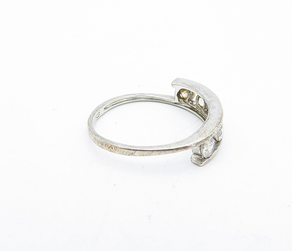 925 Sterling Silver Vintage Cubic Zirconia Bypass Band Ring Sz 6.5 RG5637