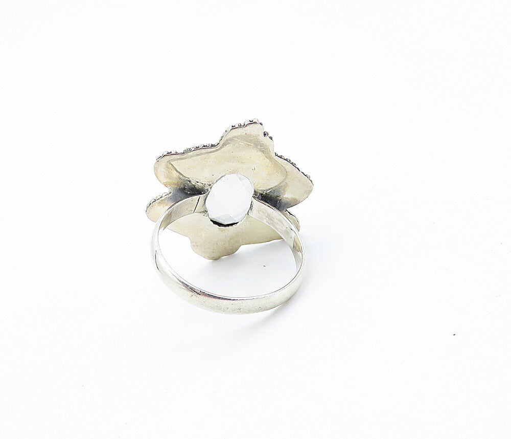 925 Sterling Silver  Vintage Topaz Swirl Border Cocktail Ring Sz 7.5  RG7853