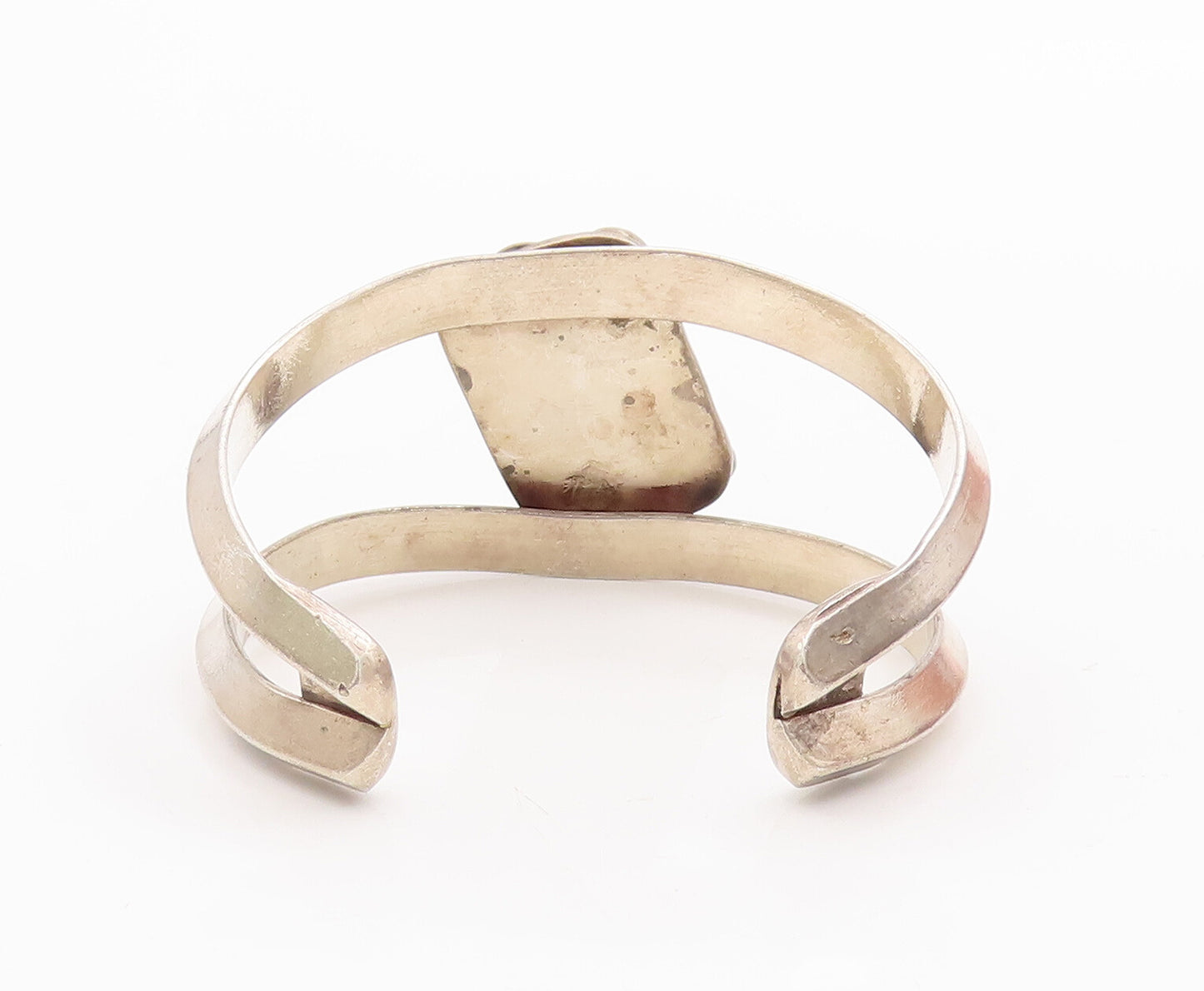 925 Sterling Silver Vintage Bracelet Antique Milky Cabochon Cutout Cuff  BT10524