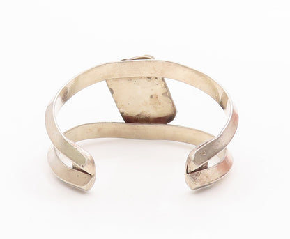 925 Sterling Silver Vintage Bracelet Antique Milky Cabochon Cutout Cuff  BT10524