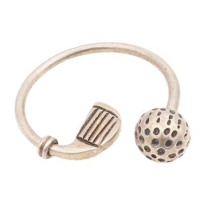 925 Sterling Silver Vintage Key Chain Dark Tone Hokey Stick & Ball  TR3878