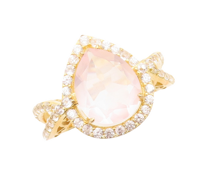 925 Sterling Silver Vintage Ring Gold Plated Drop Gemstone & CZ  Sz 7.5  RG30476